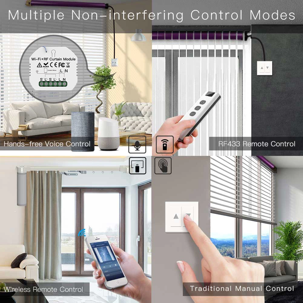 WiFi+RF433 Mini DIY Smart Roller Blinds Shutters Curtain Switch Module